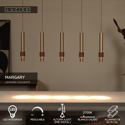 Lucide MARGARY - Lámpara colgante - LED Regul. - 5x4,2W 2700K - Café